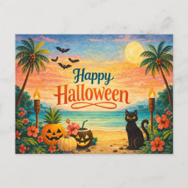 Postal Festiva Halloween Caprichoso Colorido Tropical