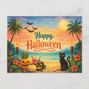 Postal Festiva Halloween Caprichoso Colorido Tropical