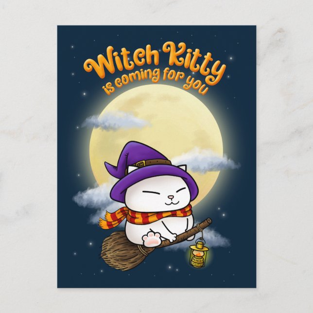 Postal Festiva Halloween Cat Witch Kitty (Anverso)