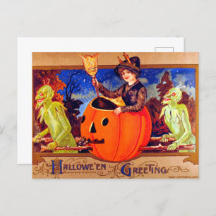 Postal Festiva Halloween con goblins vintage