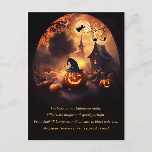Postal Festiva Halloween con Jack O Lantern Witch (Anverso)