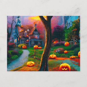 Postal Festiva Halloween con linternas de Jack-O