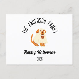Postal Festiva Halloween Cute Dog Ghost Costume Nombre Personaliz