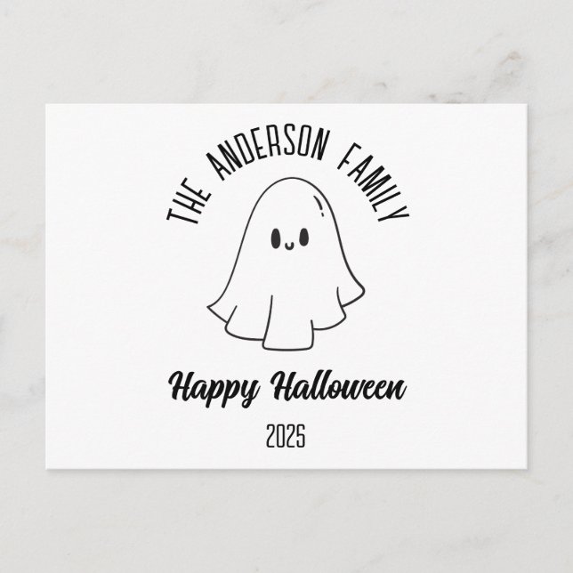 Postal Festiva Halloween Cute Ghost Personalizado Nombre Año (Anverso)