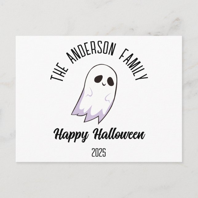Postal Festiva Halloween Cute Ghost Personalizado Nombre Año (Anverso)