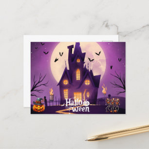 Postal Festiva halloween de casa embrujada