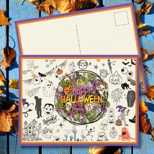 Postal Festiva Halloween de fantasía de Doodle Delight