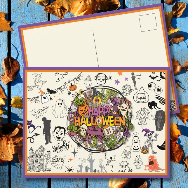 Postal Festiva Halloween de fantasía de Doodle Delight (Subido por el creador)
