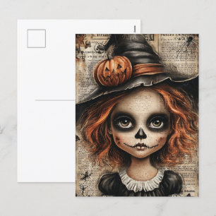 Postal Festiva Halloween de flor y delgada