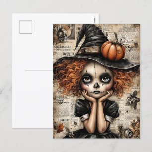 Postal Festiva Halloween de flor y delgada