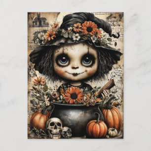 Postal Festiva Halloween de flor y delgada