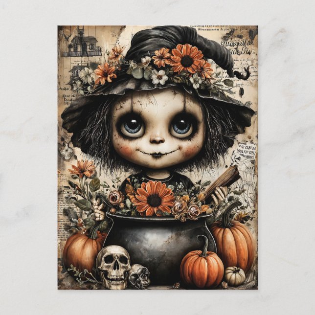 Postal Festiva Halloween de flor y delgada (Anverso)