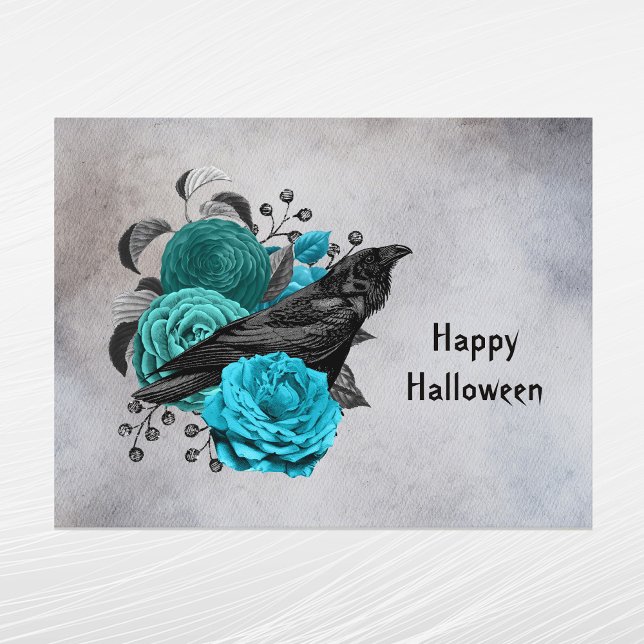 Postal Festiva Halloween de floral Verde azulada gótica (Subido por el creador)