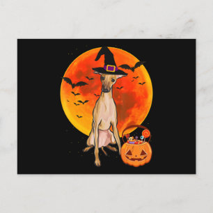 Postal Festiva halloween de perro cochón gris italiano o linterna