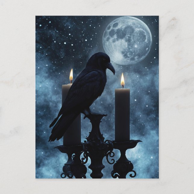 Postal Festiva Halloween de Velas y Raven Gótico (Anverso)