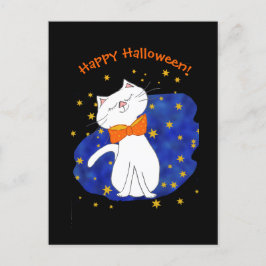 Postal Festiva Halloween del Gato Kitty de Noche Starry