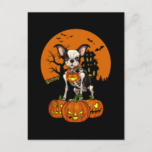 Postal Festiva Halloween del perro de Boston Terrier