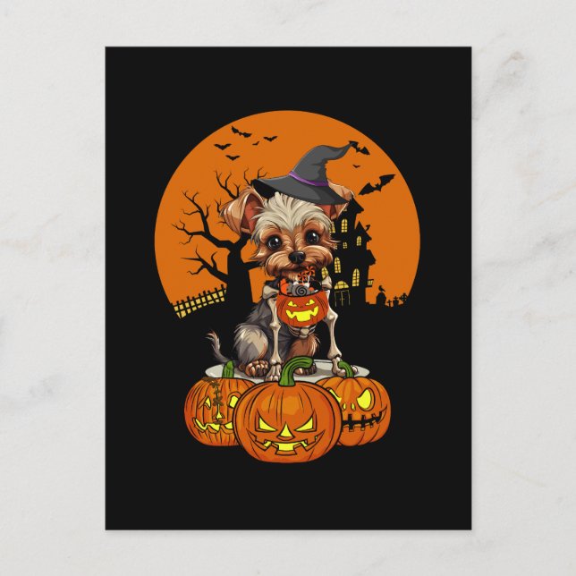 Postal Festiva Halloween del Perro Terrier de Yorkshire (Anverso)