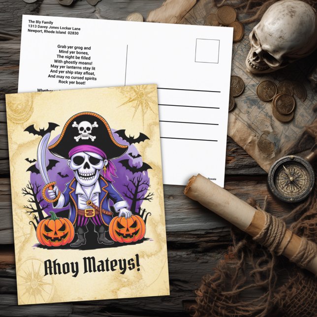 Postal Festiva Halloween del Pirata de Skeleton (Subido por el creador)