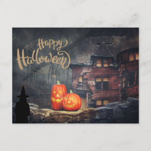 Postal Festiva Halloween feliz casa embrujada