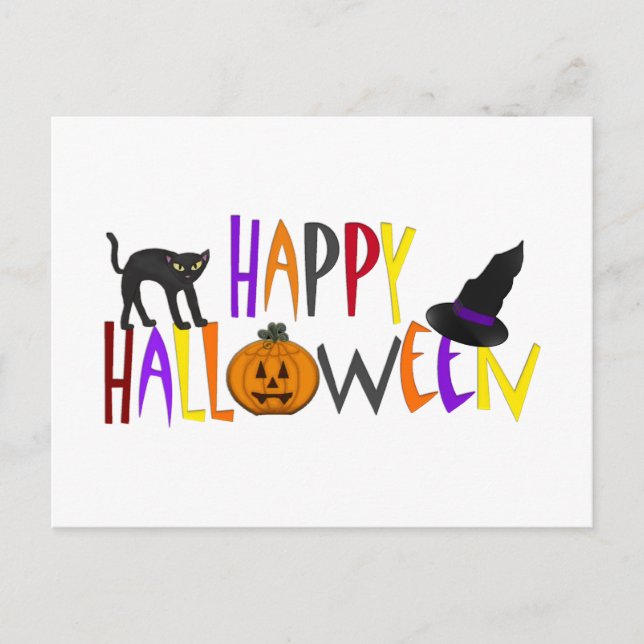 Postal Festiva Halloween feliz y colorido (Anverso)