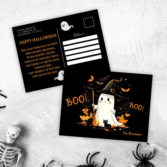 Postal Festiva Halloween Ghost Witch Octubre de bienvenida (Halloween Ghost Witch October Greeting Holiday Postcard)