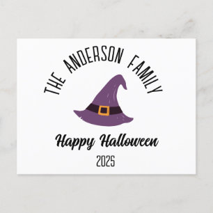 Postal Festiva Halloween Gorra de Brujas Púrpura Nombre Personali