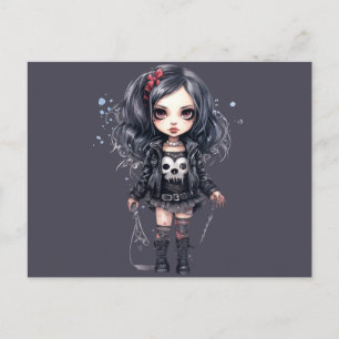 Postal Festiva Halloween gótico-Chica negro y gris