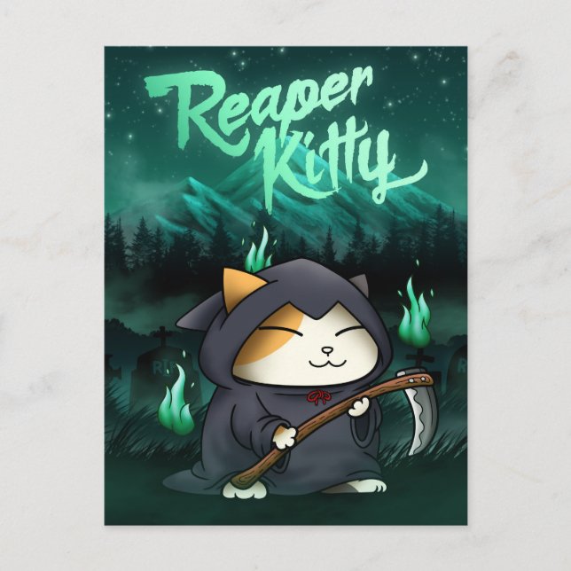 Postal Festiva Halloween Grim Reaper Kitty (Anverso)