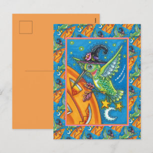 POSTAL FESTIVA HALLOWEEN HUMMINGBIRD & JACK O LANTERN WHIMSY