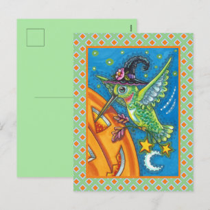 POSTAL FESTIVA HALLOWEEN HUMMINGBIRD & JACK O LANTERN WHIMSY