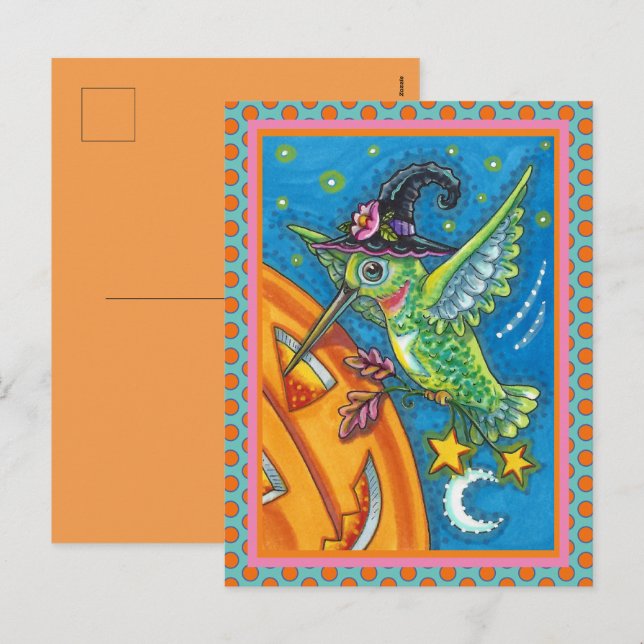 POSTAL FESTIVA HALLOWEEN HUMMINGBIRD & JACK O LANTERN WHIMSY HOLI (Anverso / Reverso)