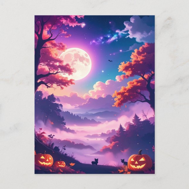 Postal Festiva Halloween mágico moderno (Anverso)