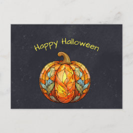 Postal Festiva Halloween Naranja Calabaza de vidrio manchado