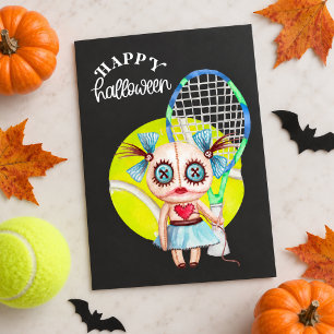 Postal Festiva Halloween para jugador de tenis con raqueta