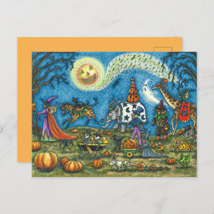 Postal Festiva HALLOWEEN PARADE Witch Giraffe Bear Zebra Skellis