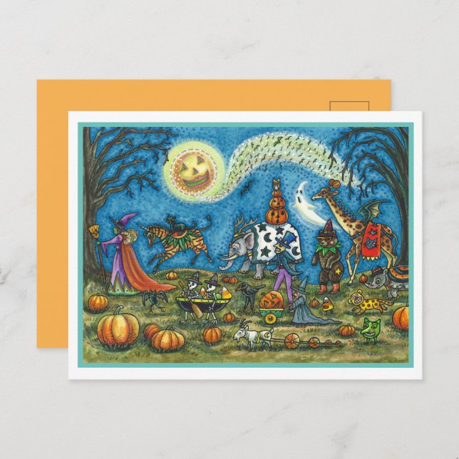 Postal Festiva HALLOWEEN PARADE Witch Giraffe Bear Zebra Skellis (Anverso / Reverso)