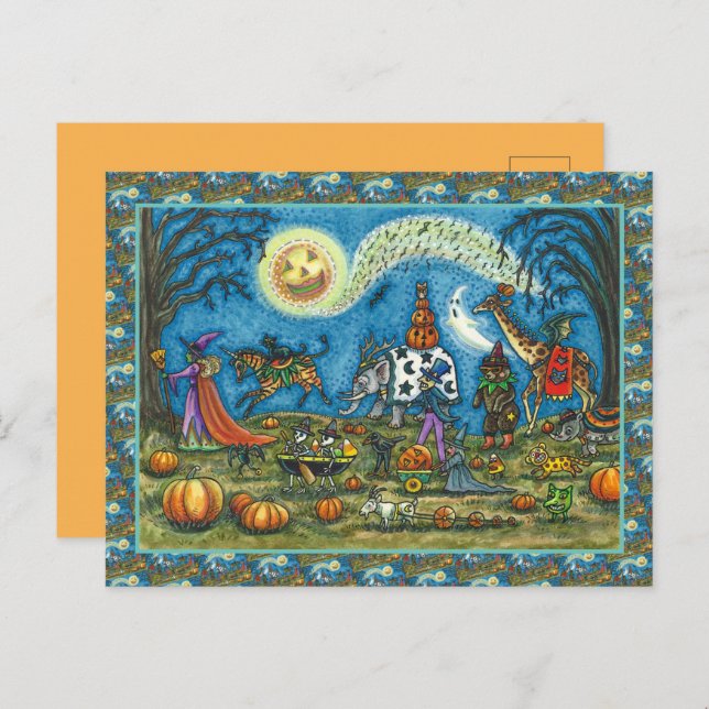 Postal Festiva HALLOWEEN PARADE Witch Giraffe Bear Zebra Skellis (Anverso / Reverso)