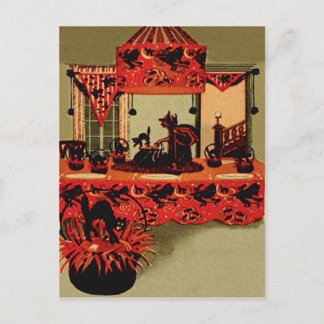 Postal Festiva Halloween Party Witch Black Cat Crescent Moon (Anverso)