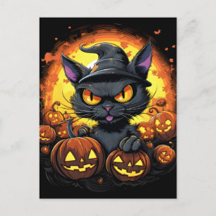 Postal Festiva Halloween Personalizado Spooky Witch Cat