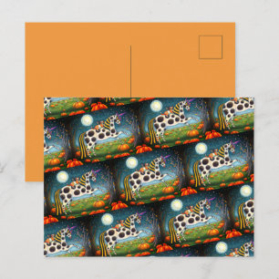 Postal Festiva HALLOWEEN PONY Y BAT CAT Fantasía Caballo