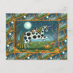 Postal Festiva HALLOWEEN PONY Y BAT CAT Fantasía Caballo