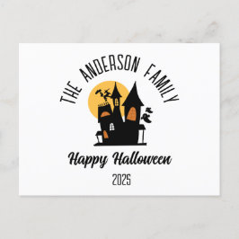 Postal Festiva Halloween Scary Haunted House Nombre personalizado
