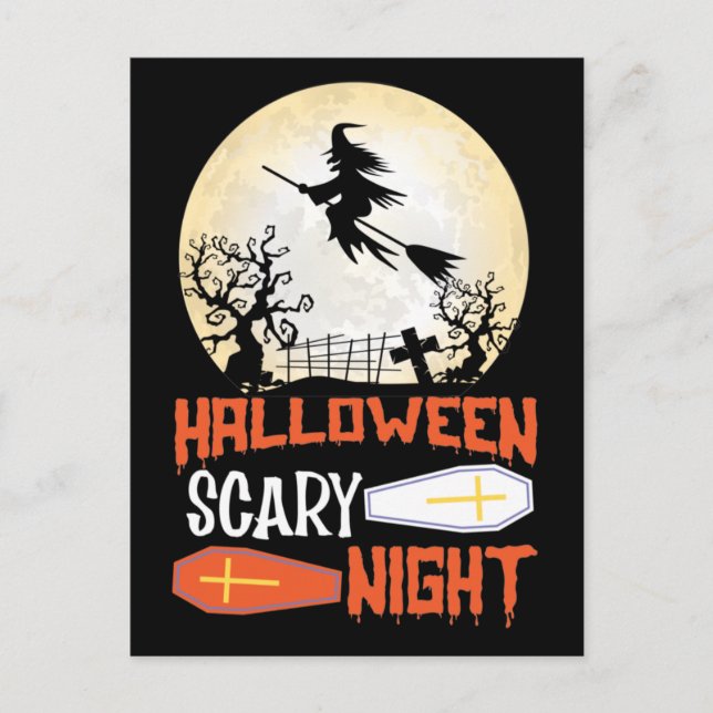 Postal Festiva Halloween Scary Night Creepy Witch Halloween Card (Anverso)