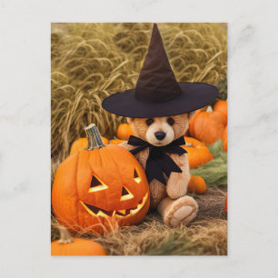 Postal Festiva Halloween Teddy Bear Jack o Lantern