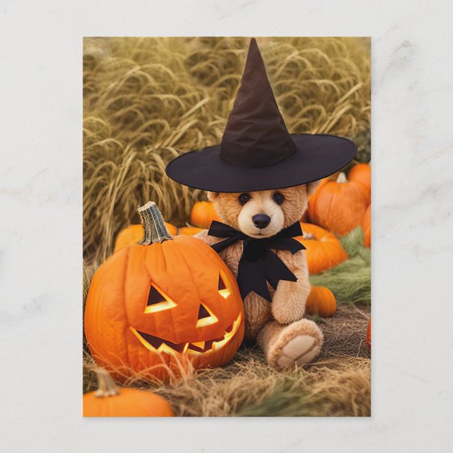 Postal Festiva Halloween Teddy Bear Jack o Lantern (Anverso)