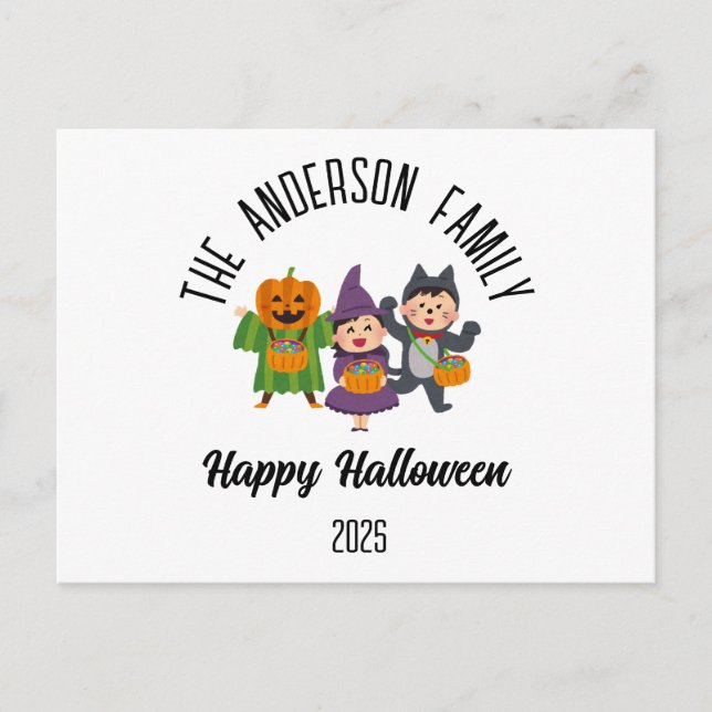Postal Festiva Halloween Trick o Trato Nombre Personalizado (Anverso)