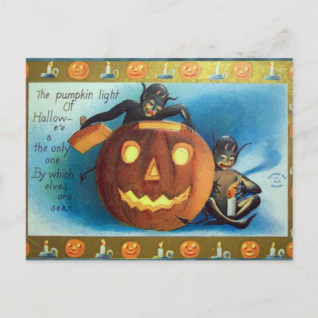 Postal Festiva Halloween Vintage calabaza elefante (Anverso)