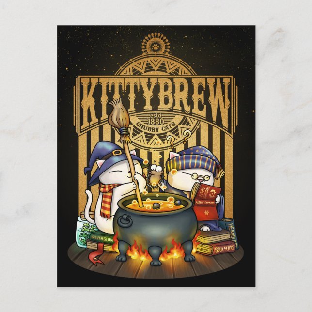 Postal Festiva Halloween Witch Cats Kitty Brew (Anverso)