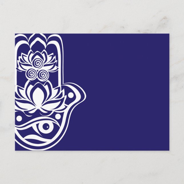 Postal Festiva Hamsa azul y blanca (Anverso)
